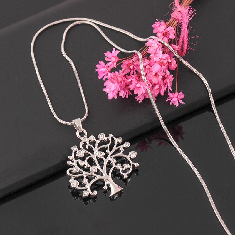 3 kleur Wensboom Hanger Vrouwen Ketting Delicate Micro Inzet Crystal Zirkoon Leven Boom Sleutelbeen Ketting voor Vrouwen Sieraden: silver