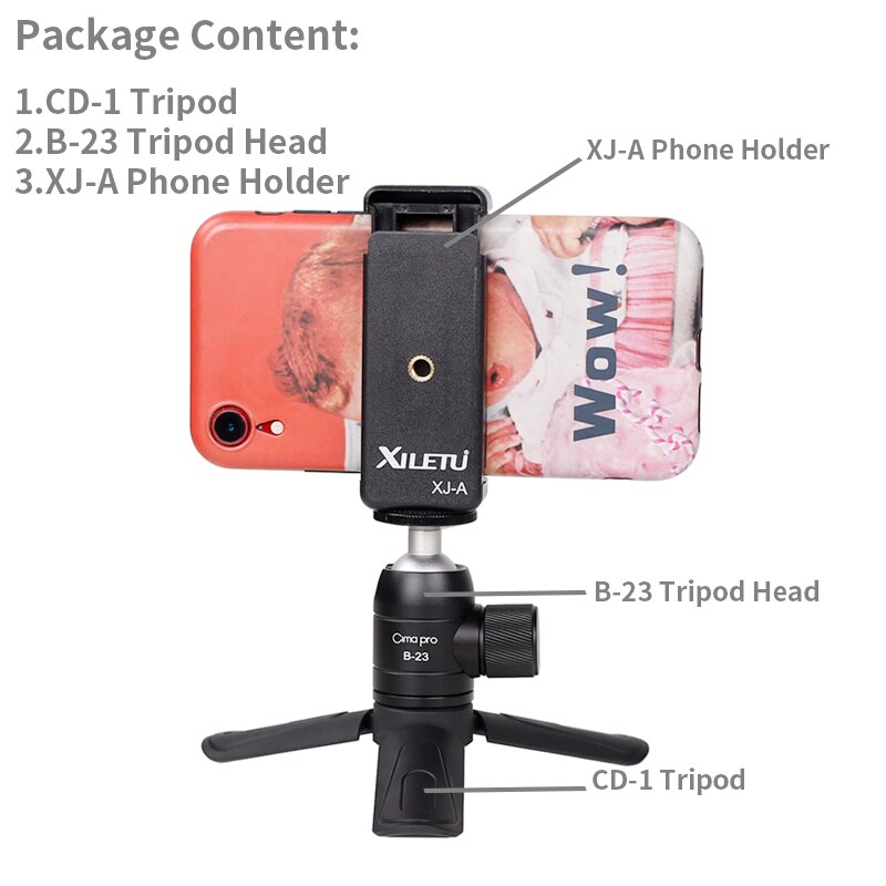 Mini Phone Tripod Tabletop Smartphone Mount Clip Holder Stand w Detachable Ballhead for iPhone X/8/7 Plus Huawei Xiaomi: Default Title