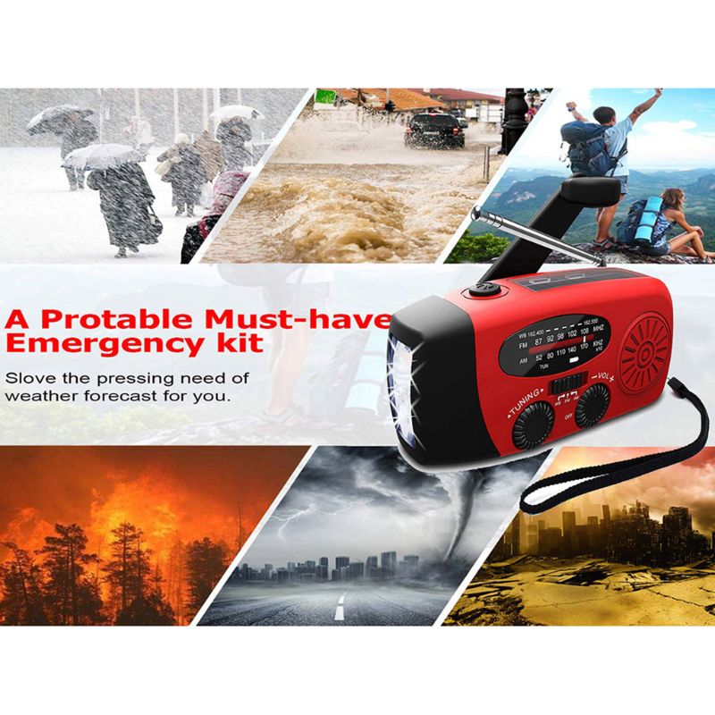 Emergency Solar Hand Crank AM FM WB Radio 3 LED Flashlight Phone Charger