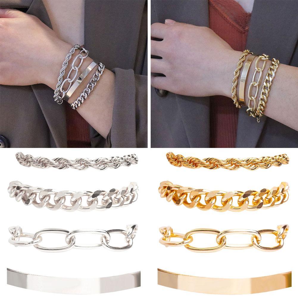 4Pcs/Set Hip Hop Cuban Punk Bracelet Alloy Bracelet Metal Twisted Rope Chain Bracelet Boho Jewelry For Women