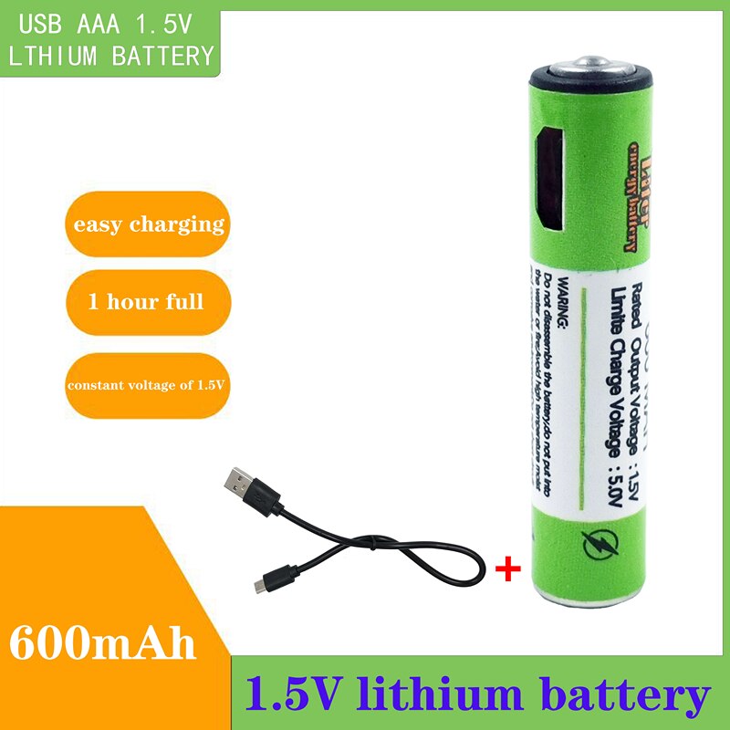 1.5V Aaa Batterij 600Mah Usb Oplaadbare Batterij 1.5V Voor Afstandsbediening Speelgoed Aaa Batterijen