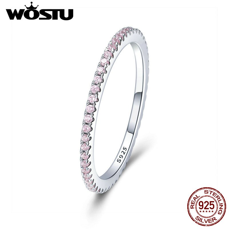 WOSTU Genuine 100% 925 Sterling Silver Glitter Zircon Wedding Rings Round Stackable Finger For Women Engagement Jewelry FIR066