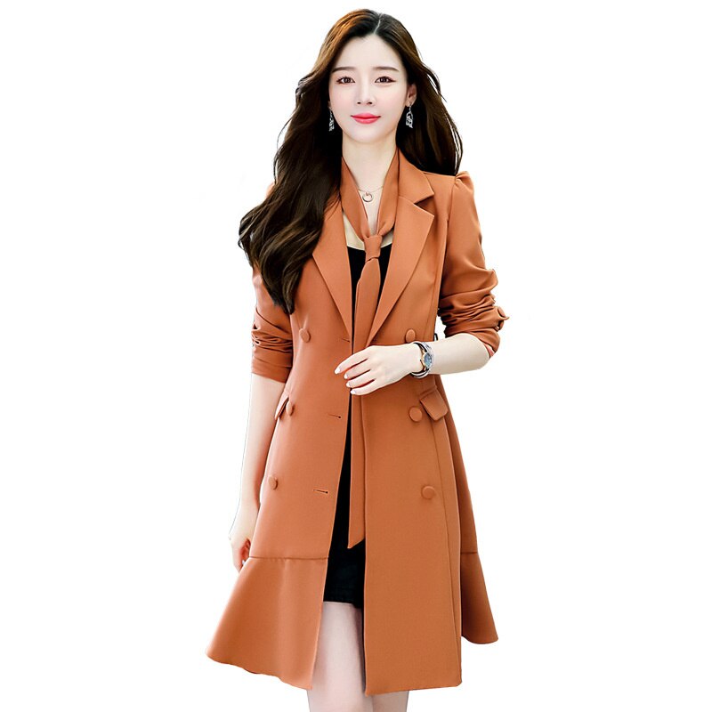 Gabardina larga de doble botonadura para Mujer, abrigo , ropa de calle, primavera y otoño, novedad de 2022