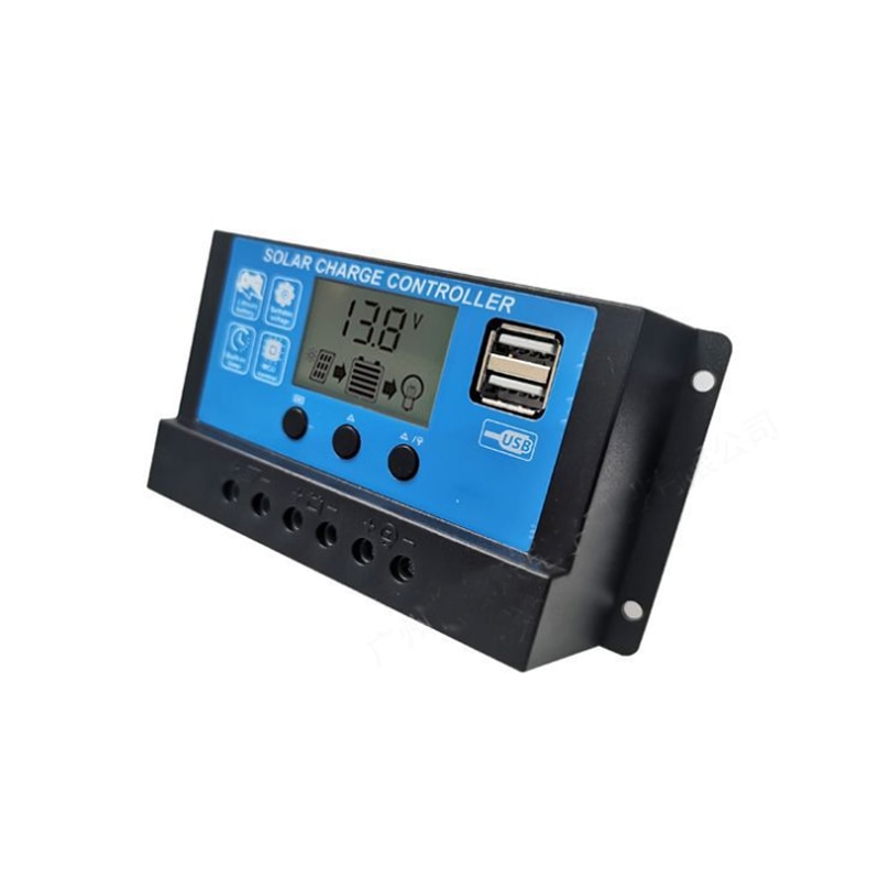 Zonnepaneel Laadregelaar 10A 20A 30A Met 12V 24V Auto Pwm 5V Output Regulator Pv Thuis batterij Oplader Lcd Dual Usb