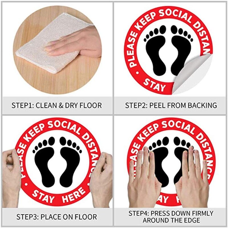 Social Distance -Sticker 10 Pack Extended Sticker Signage Safety Distance 6 Feet Sticker Signage 12 Inches