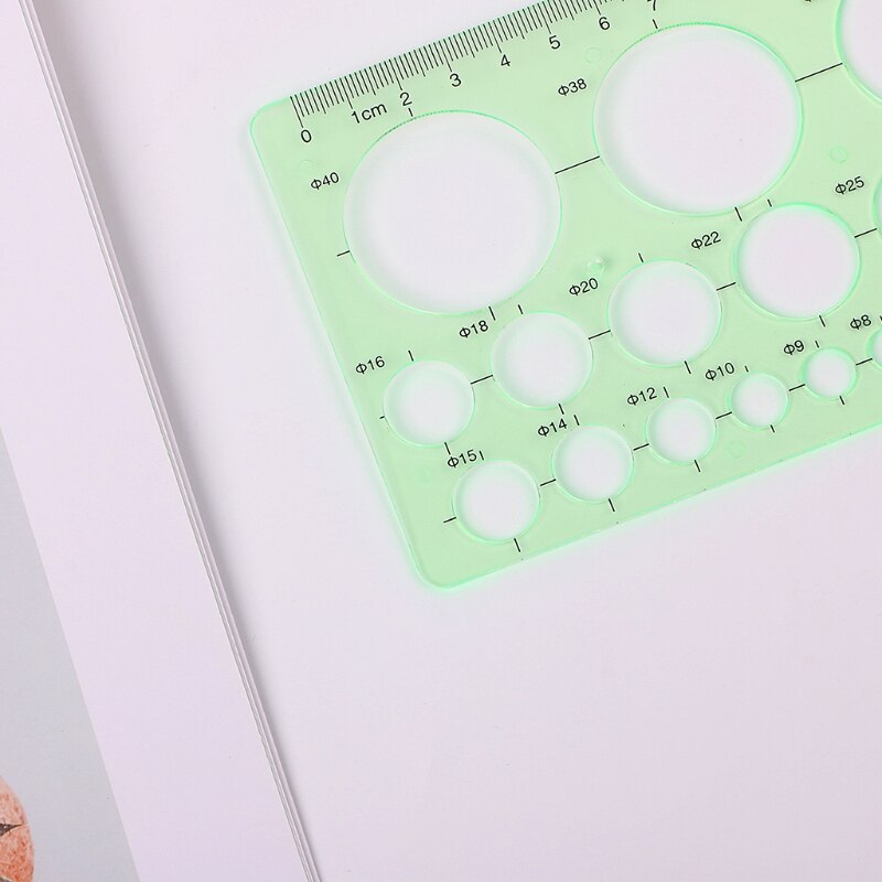 Green Plastic Circles Geometric Template Ruler Stencil Measuring Tool Students R9UA