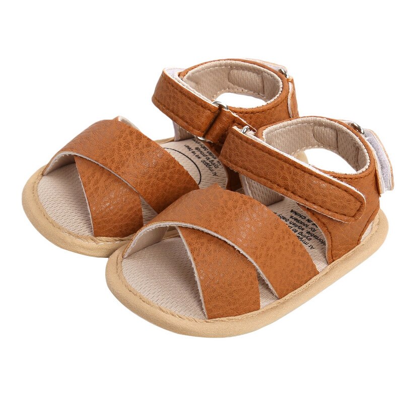 Sandalias de cuero para bebés, niños y niñas, zapatos planos antideslizantes con punta abierta y correa entrecruzada: 3 / 13-18 meses