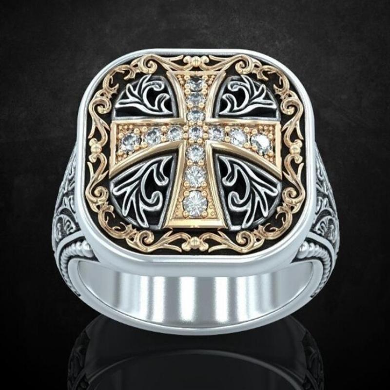 Vintage Medieval Kreuzzüge Templer Kreuz Abzeichen Punk Ring Glamour männer Rock Partei Schmuck