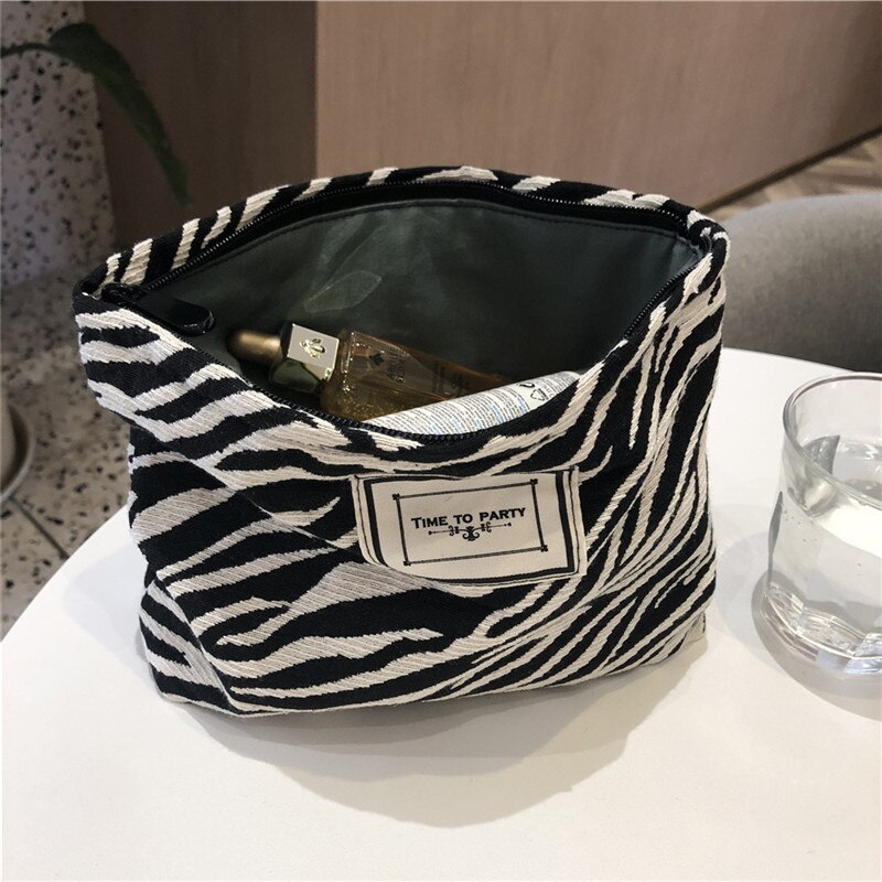 Grote Vrouwen Leopard Cosmetische Tas Canvas Waterdichte Rits Make-Up Tas Reizen Wassen Make-Up Organizer