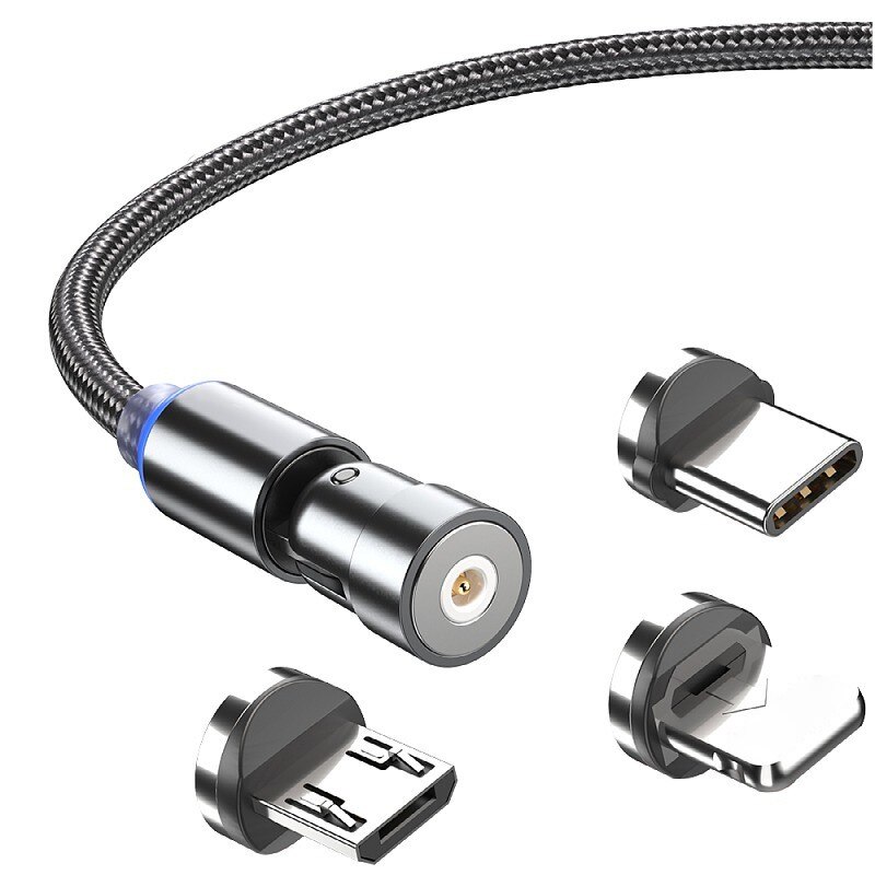 1Pcs Magnetische Kabel 540 Graden Draaien Micro Usb Kabel Type C Usb C Kabel Voor Iphone Samsung Snelle Opladen magneet Telefoon Oplader: 3in1 1m black