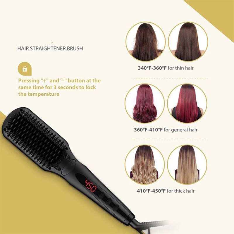 Elektrisk hår skæg glattebørste anti-skoldning keramisk jern skæg styler kam varme glattejern kam til lang kort  s102