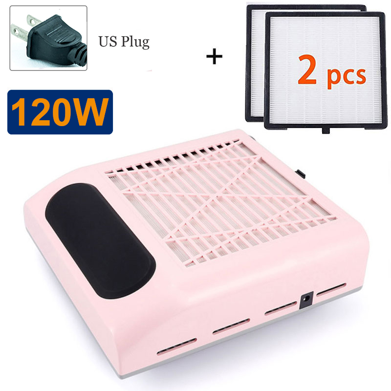 120W odkurzacz robić paznokci wentylator robić manicure pedicure pochłaniacz kurzu z wymiennym filtrem robić usuwania kurzu robić salonu: różowy-US 2 filter