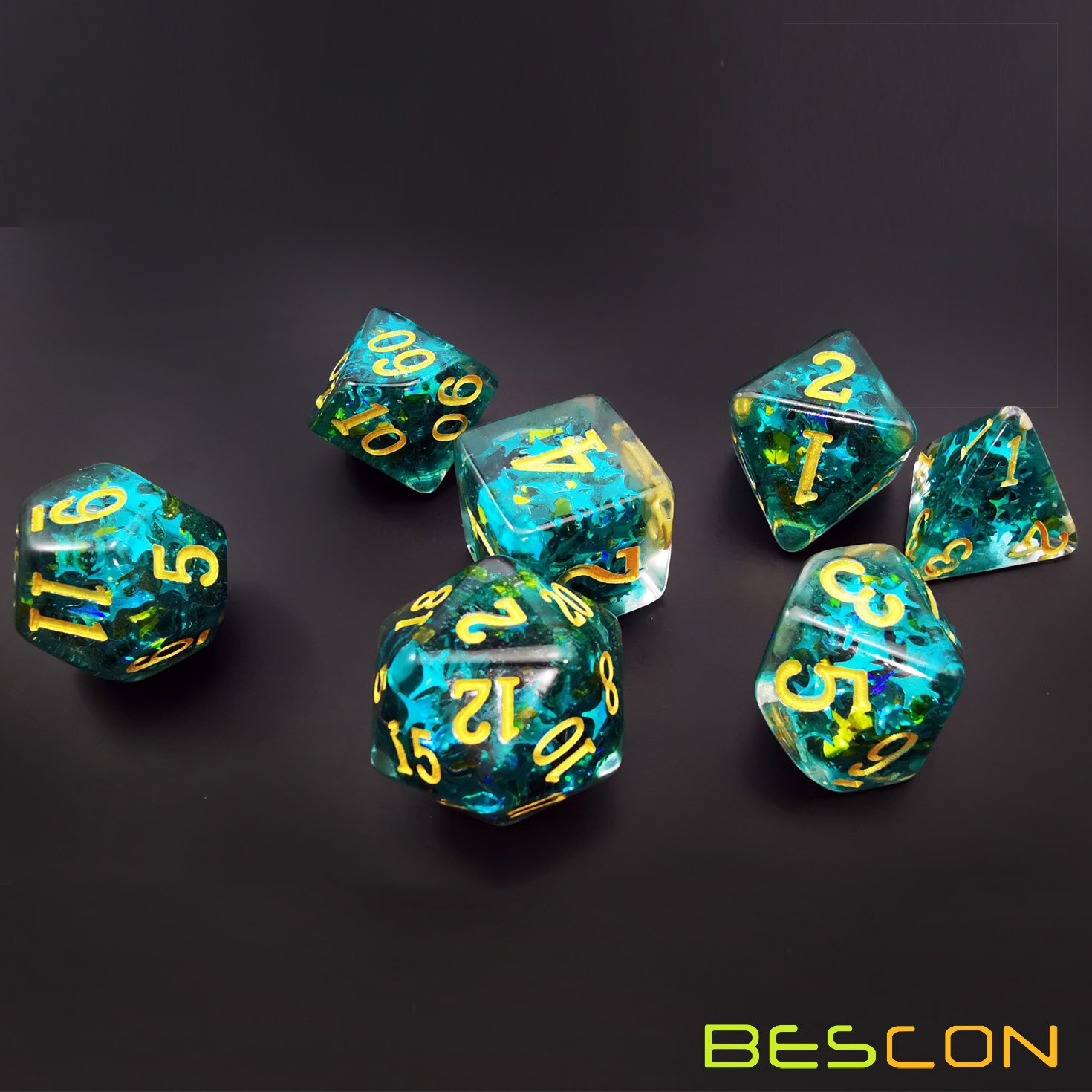 Bescon Dichte-Core Polyhedrale Dobbelstenen Set Van Zee Blauw, Rpg 7-Dice Set In Baksteen Doos Verpakking