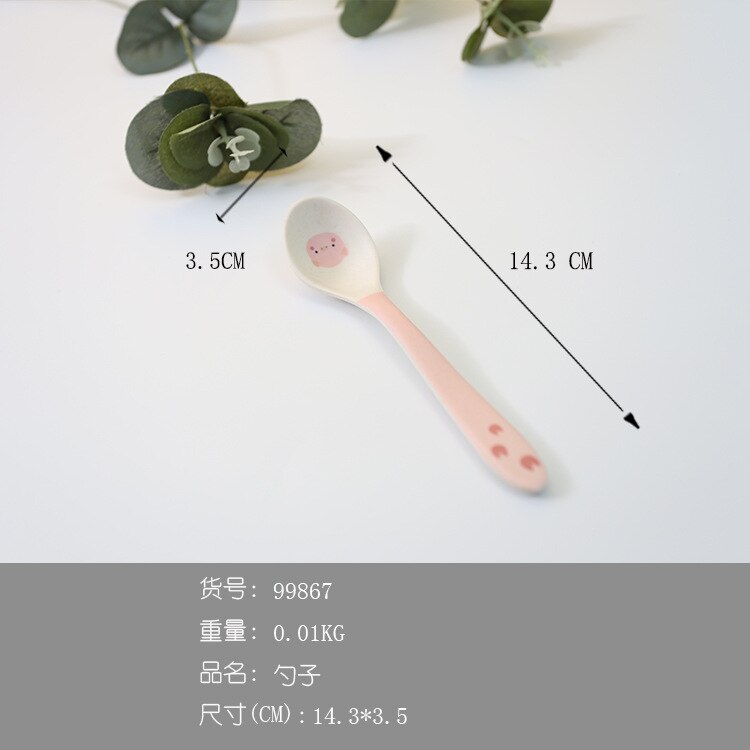 Children's Dinner Plate Set Bamboo Fiber Tableware Pig-shaped Dinner Plate Baby Special Cartoon Anti-fall Bowl Dishes Tableware: Spoon-99867
