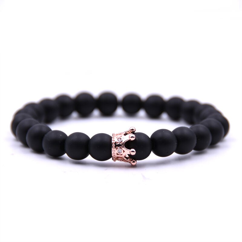 De Luxe Crown Charm Prom Mannen Armband Mode Lava Frosted Kralen Armband Mannen Sieraden Paar: Rose gold