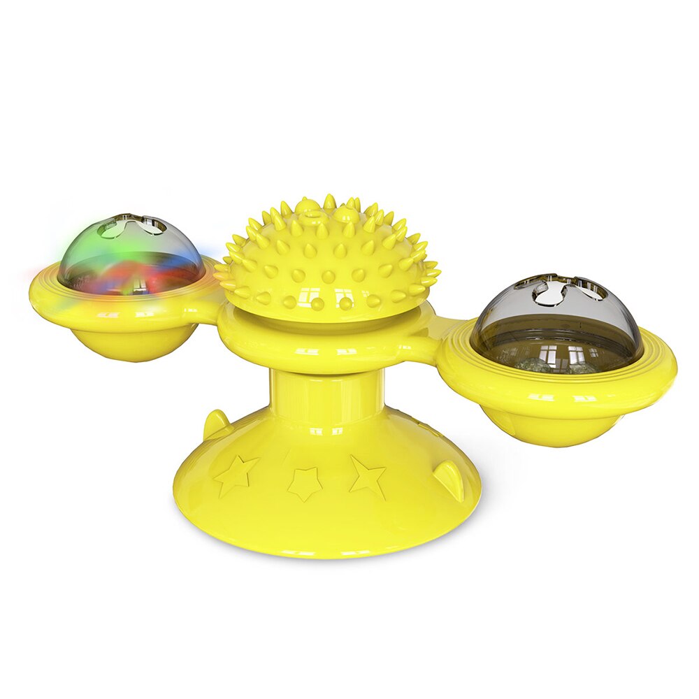 Moulin à vent pour chat, jouet de Massage rotatif amusant, boule LED d&#39;herbe à chat, nettoyage des dents, produits pour animaux de compagnie, directe: YELLOW / Without Box