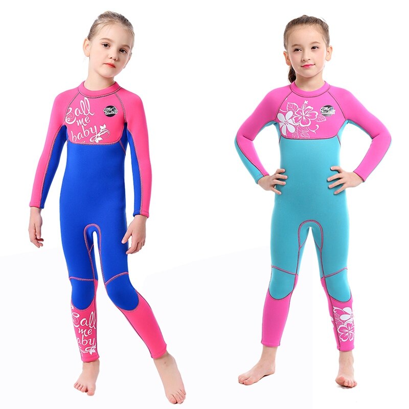 Kinderen meisjes badpak zwemmen kinderen lange mouwen eendelig zonnescherm thermisch 3mm badpak zwemmen duiken surfpak