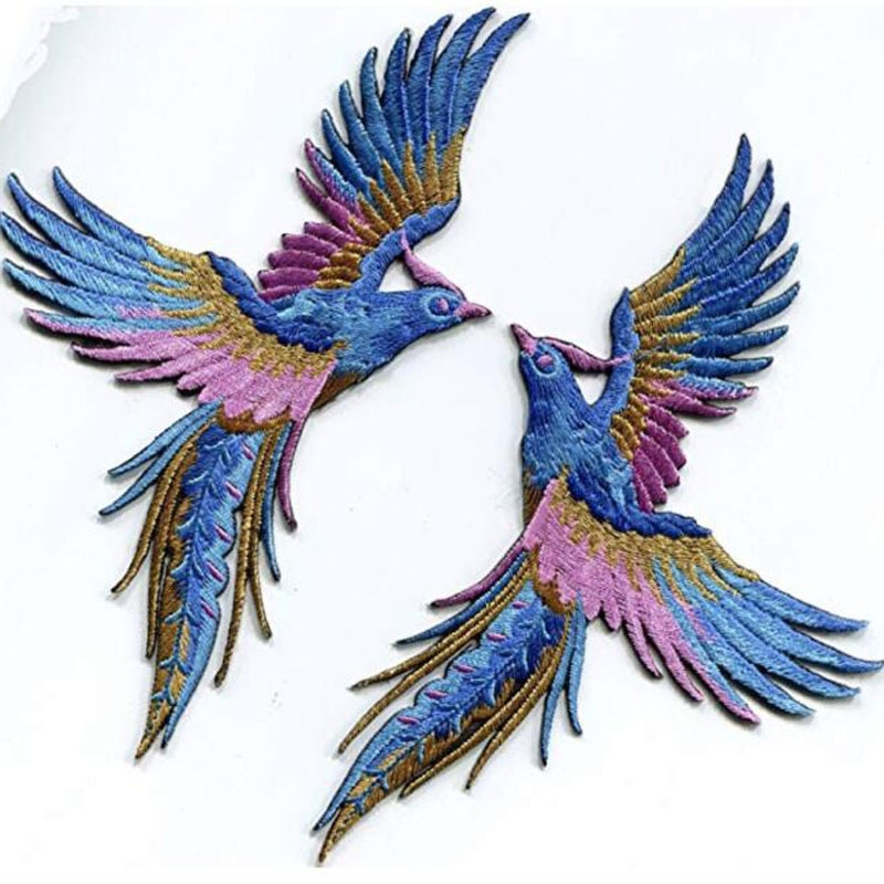 Phenix Vogels Azure Blauw Roze Goud Geborduurde Applicaties Iron-Patches Paar