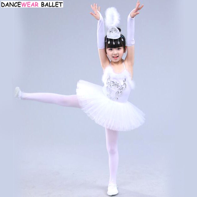 Mädchen Ballett Kleid Art Weiß Schwanensee Tanz Kostüm freundlicher Mädchen Ballett Ballettröckchen Kleid Gymnastik Trikot Dancewear Kostüm + Strumpfhosen