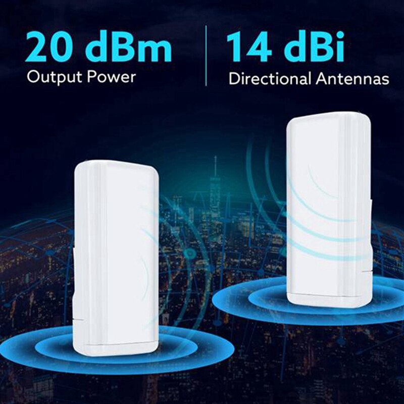 Pont de WiFi sans fil pour l'extérieur, extension de routeur CPE, Point d'accès, 5.8G, 450Mbps, longue portée, prise US 2.5KM, 2 pièces