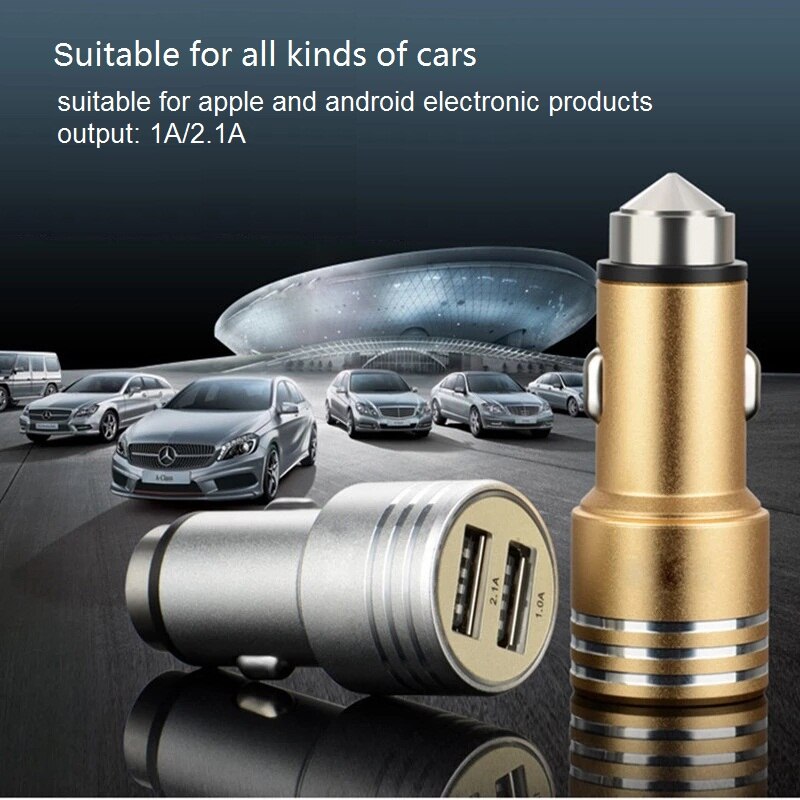 2-USB 2.1A and 1A quick car charger charg adapter phone dual USB port cigarette lighter conversion plug car glass breaker