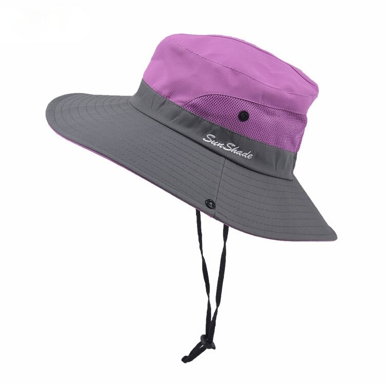 Sombrero de pescador de ala ancha y grande para hombre y mujer, gorra de pescador de 15CM, resistente al agua, unicolor, para pescar, deportes, senderismo, gorros de Montañismo: Purple