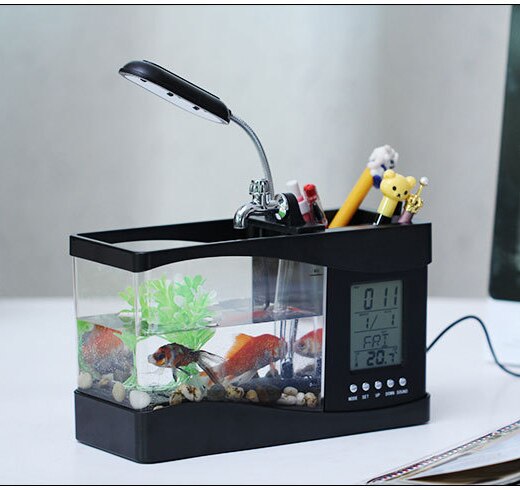 Usb akvarium kalender pennhållare akryl bordsorganisator stationära pennhållare: Svart