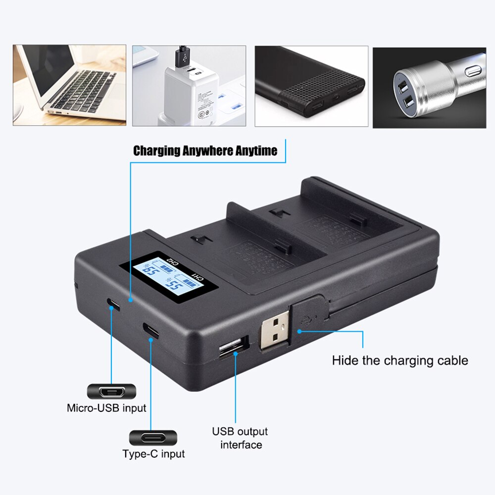 PALO NP-F970 NP-F960 Camera Battery - 7200mAh 7.2V Standard Battery - Dual USB Charger Included