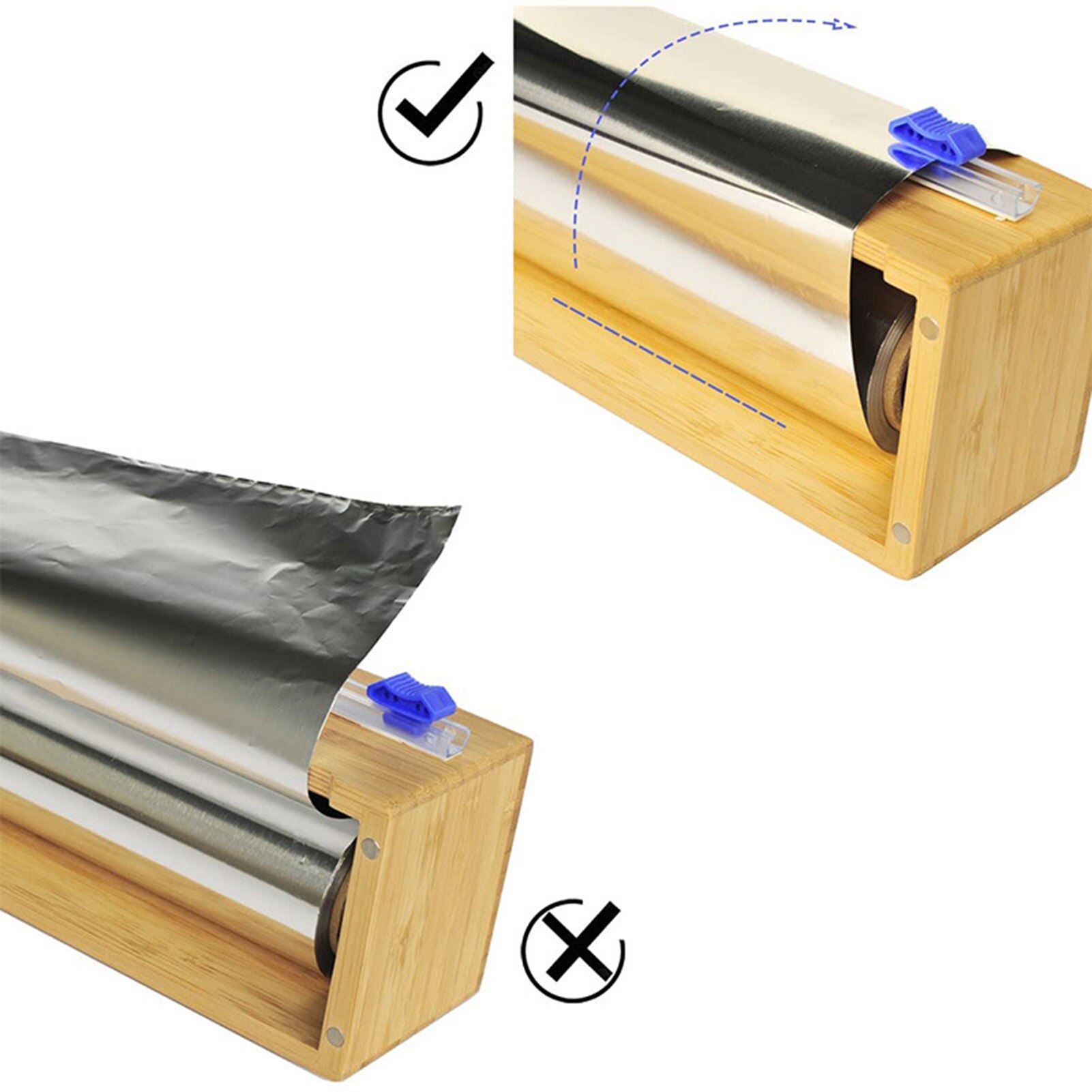 Food Wrap Dispenser &amp; Cutter Refillable Cling Film Dispenser Tin Foil Holder Wrap Roll Foil Dispenser Storage Drawer Kitchen