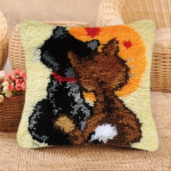 Foamiran Cat Latch Hook Kits Rug Canvas Cushion Pillowcase Latch Hook Embroidery Carpet Crocheting Unfinished ковровая вышивка: Dark Khaki