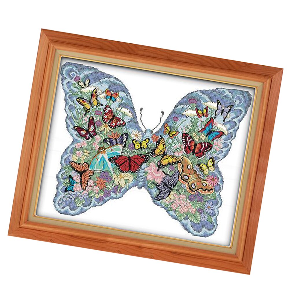 Butterfly Cross Stitch Stamped Kit Hand Embroidery Needlework Decor 11CT