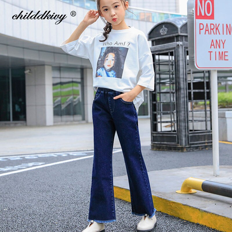 Pige stretch jeans efterår vinter pige casual bukser piger denim bukser med lige ben børn en stor alder piger bukser 8 10 12 14 16 y