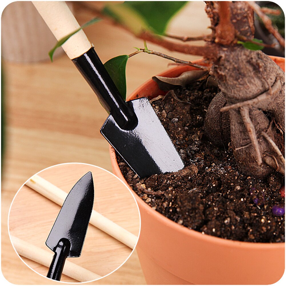 3pcs Mini Portable Gardening Tools Metal Head Shovel Rake Spade Plant Garden Soil Flowering Wooden Handle Tool Set