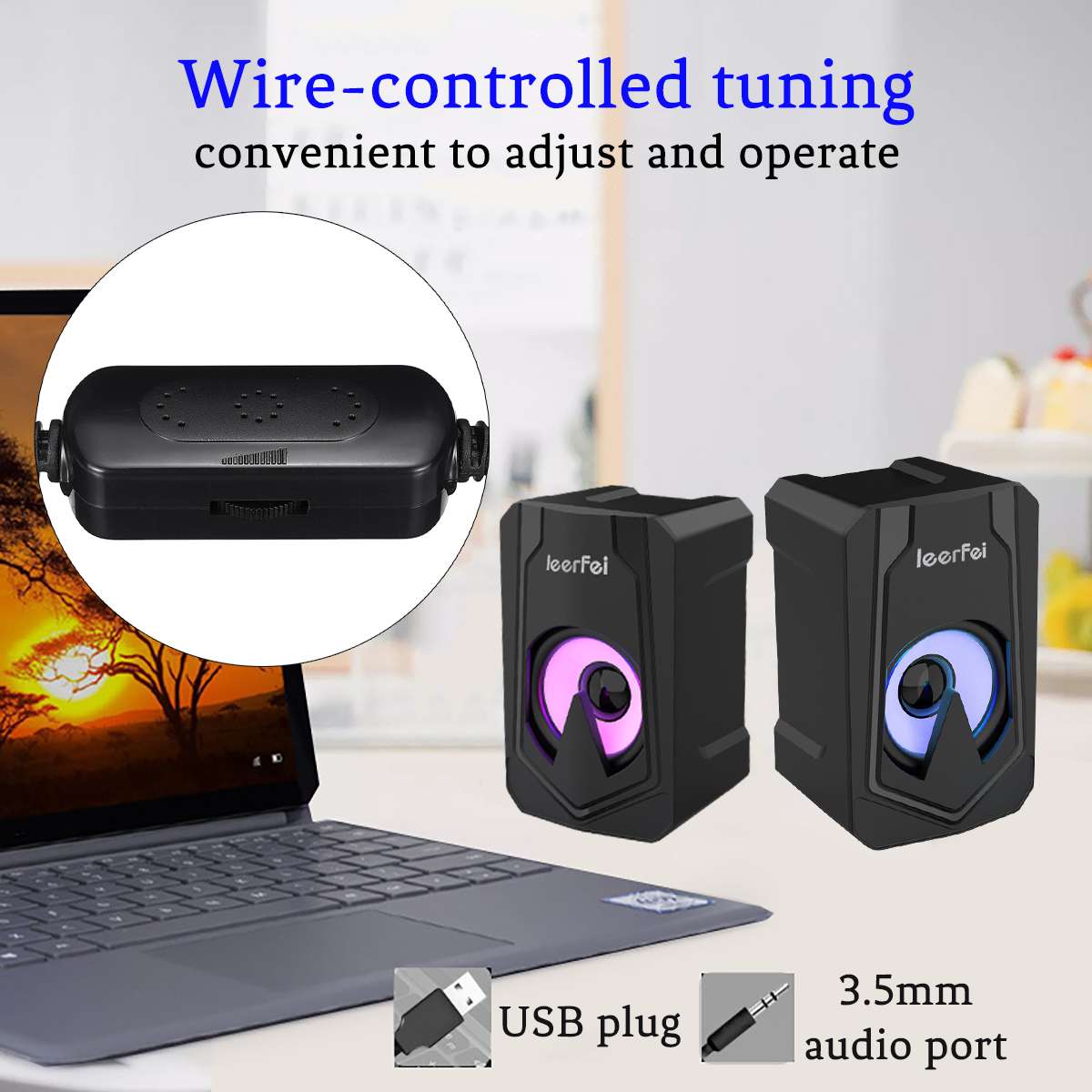 Computer Speakers Subwoofer LED Colorful Lighting RGB Gaming Speakers For Desktop Laptop Home Theater System USB Wired SoundBox