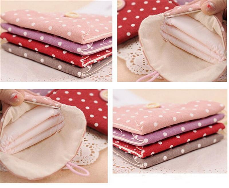Velishy Polka Dot Organizer Storage Female Hygiene Sanitary Napkins Package Small Cotton Storage Bag Purse Case