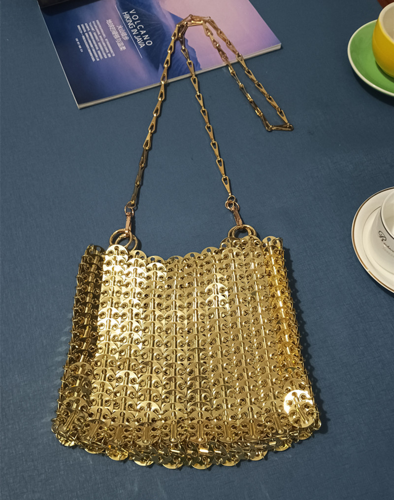 Frauen Taschen Silber Metall Pailletten Kette Gewebte Tasche Hohl Abend Taschen Kupplung Weibliche Reise Schulter Tasche Handtasche: dunkel khaki