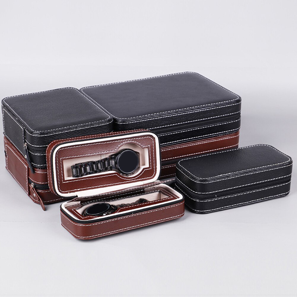 Zippered Leather Watch Display Case 2/4/8 Grids Watch Storage Bag Case Holder Watches Organizer Box