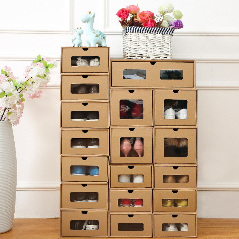 Thickened Kraft Cardboard Box Transparent Drawer Shoebox Men And Women Finishing Storage Box Paper Shoes Box