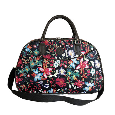 Leder Frauen Reisetaschen Handtaschen Neue Tragbare Hand Fitness Blumen- Seesack Wasserdichte Wochenende Tasche Für Dame: schwarze farbe
