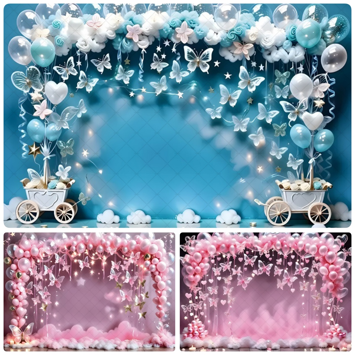 Butterfly Arch Door Balloons Backdrop Baby Shower Happy Birthday Banner Background for Photography Party Decoration Photozone