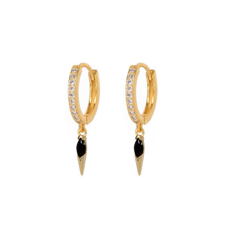 Aide 925 Sterling Zilveren Diamanten Klinknagel Kegel Gesp Oorbellen Vrouwen Groen Zwart Paars Blauw Wit Zirkoon Hoops Oorbellen Brincos: E