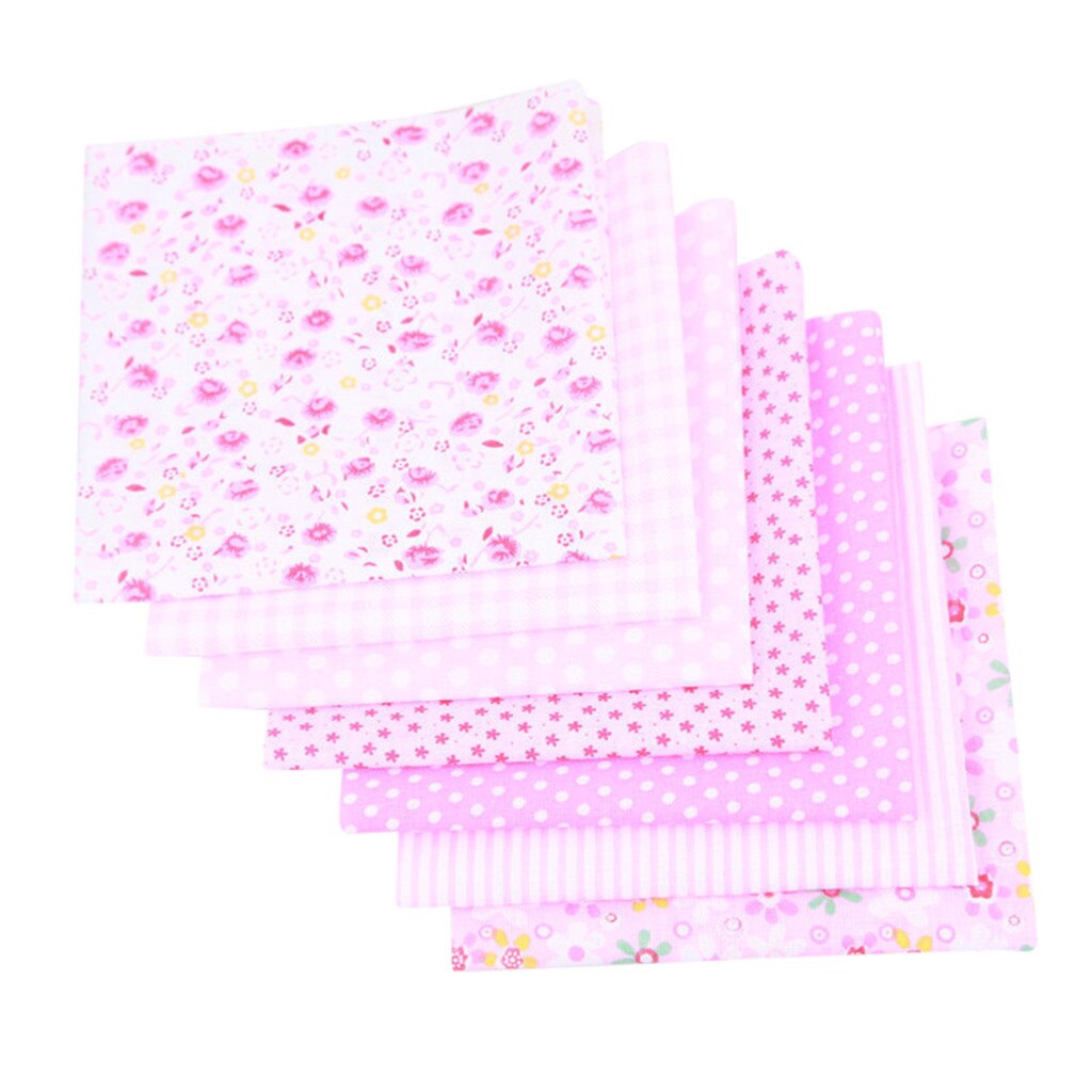 Lot de tissu artisanal en coton 7 pièces | Patchwork carrés Quilting couture, bricolage, motif Floral imprimé Patchwork, tissu en coton: Pink 