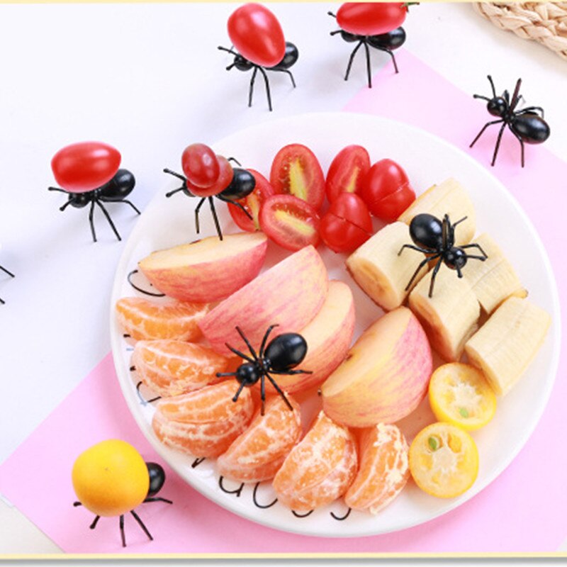 Ants For Canape Mini Ant Fruit Cutlery Plastic Cake Dessert Forks Food Pick Tableware Party Decoration Bento Accessories 12pcs
