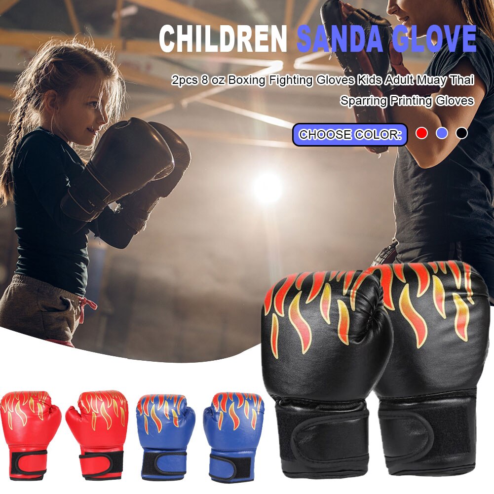 1 Pair Kids Children Boxing Gloves Flame Mesh Breathable PU Leather Flame Gloves Sanda Boxing Training Glove