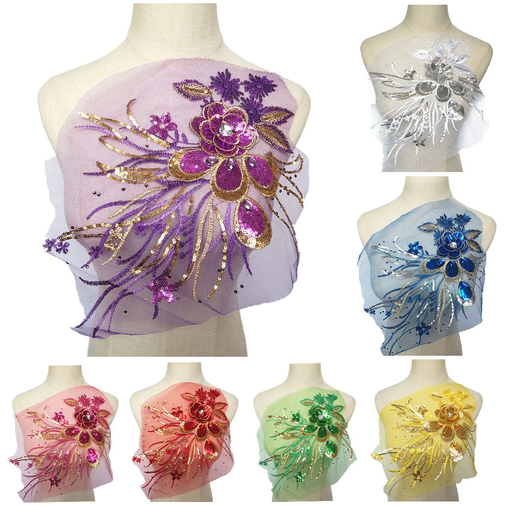 Gouden pailletten 3d bloemen kwastjes kantversieringen strass mesh naai-patches borduurwerk voor bruiloft applicaties decoratie doe-het-zelf