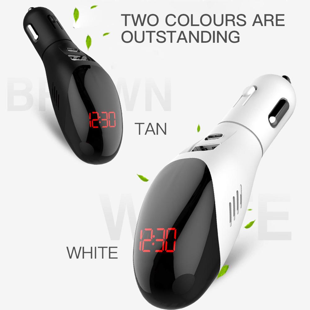 Vehicle Air Cleaner Mini Quick Charging Dual-USB Digital Display Purifier Ionic Air Cleaner