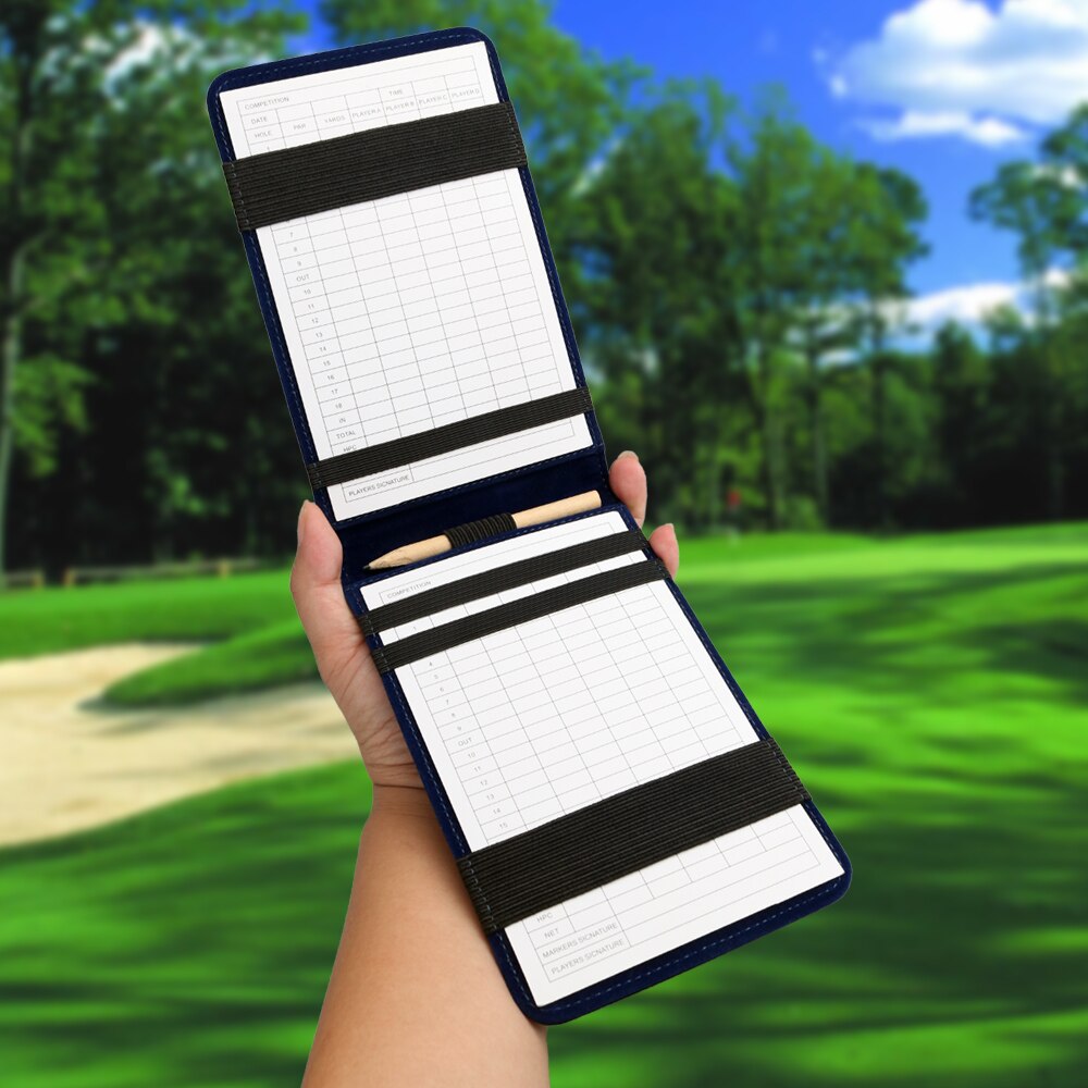 Golf Scorecard Yardage Book Holder Cover Stripe and Star Pattern Black Leather