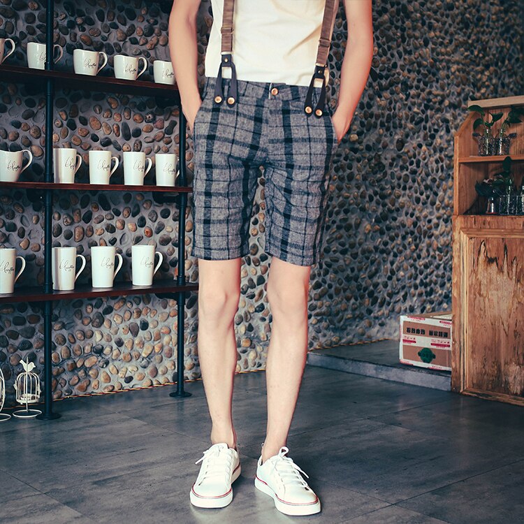 men's clothing summer vintage suspenders casual plaid the trend male bib pants singer costumes