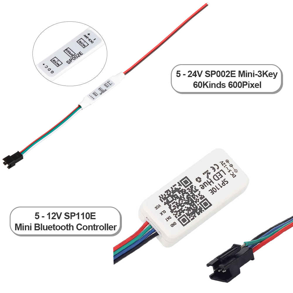 Minicontrolador de aplicación Bluetooth para WS2811 WS2812B, 5-24V, 3 teclas, RF, 17 teclas, 21 tira de píxeles LED, Controlador de luz, USB, 17 teclas, SP110E