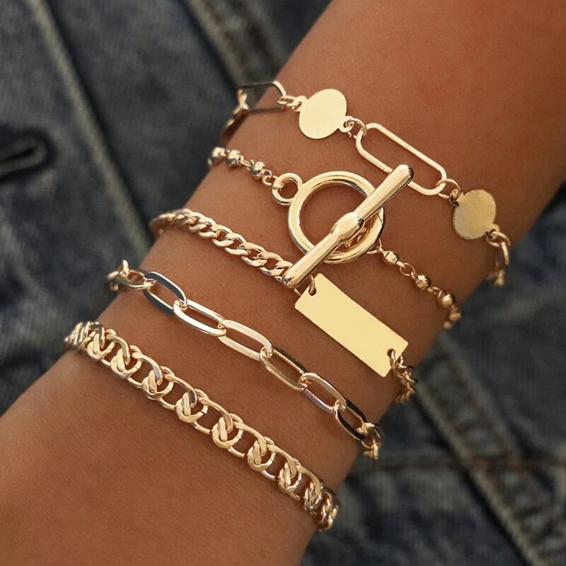 YWZIXLN Boho inciso multistrato foglio perline accessori braccialetto catena geometrica miglior regalo per le donne all&#39;ingrosso B040